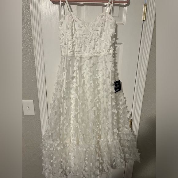 LULUS WHITE LACE-UP CORSET BODICE BUTTERFLY MIDI DRESS - Picture 5 of 8